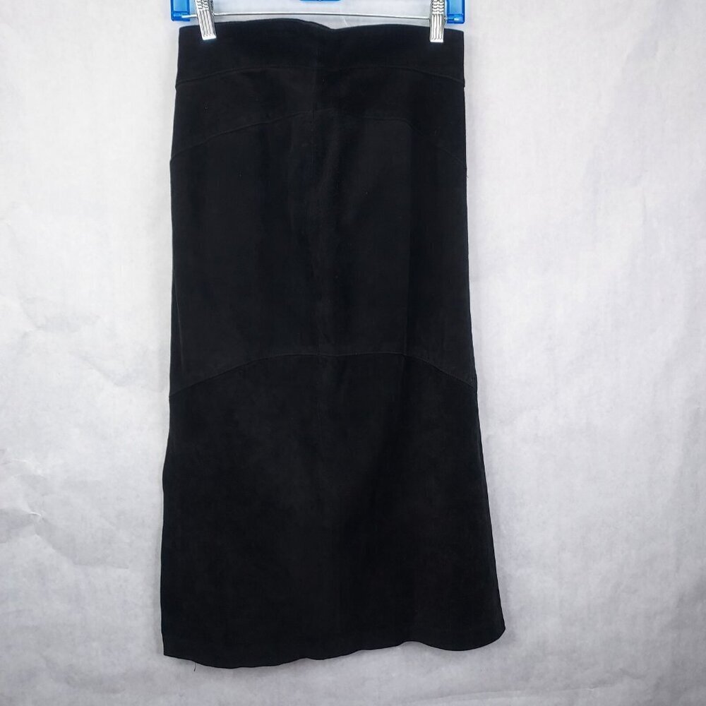 West Bay Suede Maxi Skirt Size 8 Saks Fifth Avenue Black Leather High Waist VTG